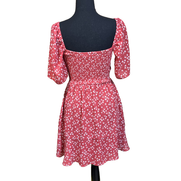 Abercrombie & Fitch Puff Sleeve Smocked Mini Babydoll Dress Floral Size Medium - Picture 2 of 16